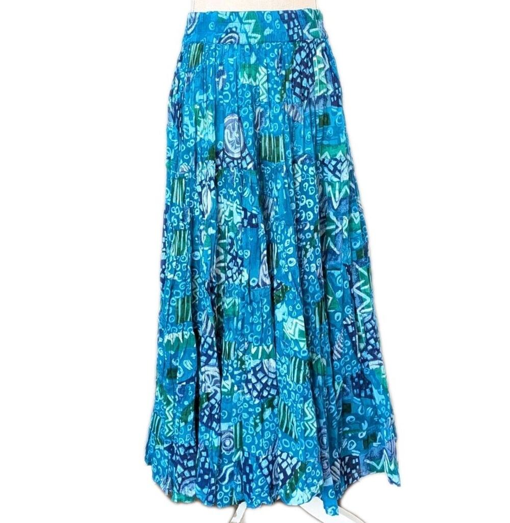 Vtg Phool Womens Large Boho Maxi Skirt Made In India 100% Cotton Teal Blue Ikat